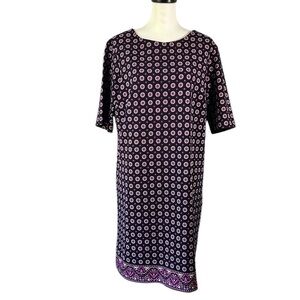 Banana Republic Floral Tunic 3/4 Sleeve Midi Dress- Purple Pink Wht- Women's 14